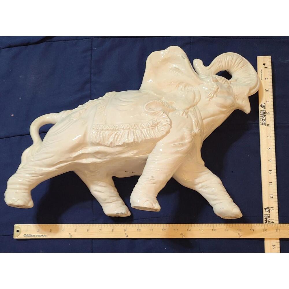 Ceramic Elephant Sculpture Made Italy Tusks & Trunk Up 20x14 Animal Figure Luck